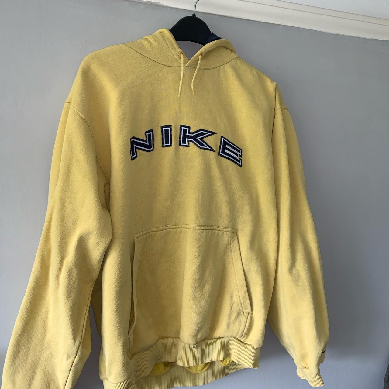 Vintage Nike spell out hoodie in yellow #rare... - Depop