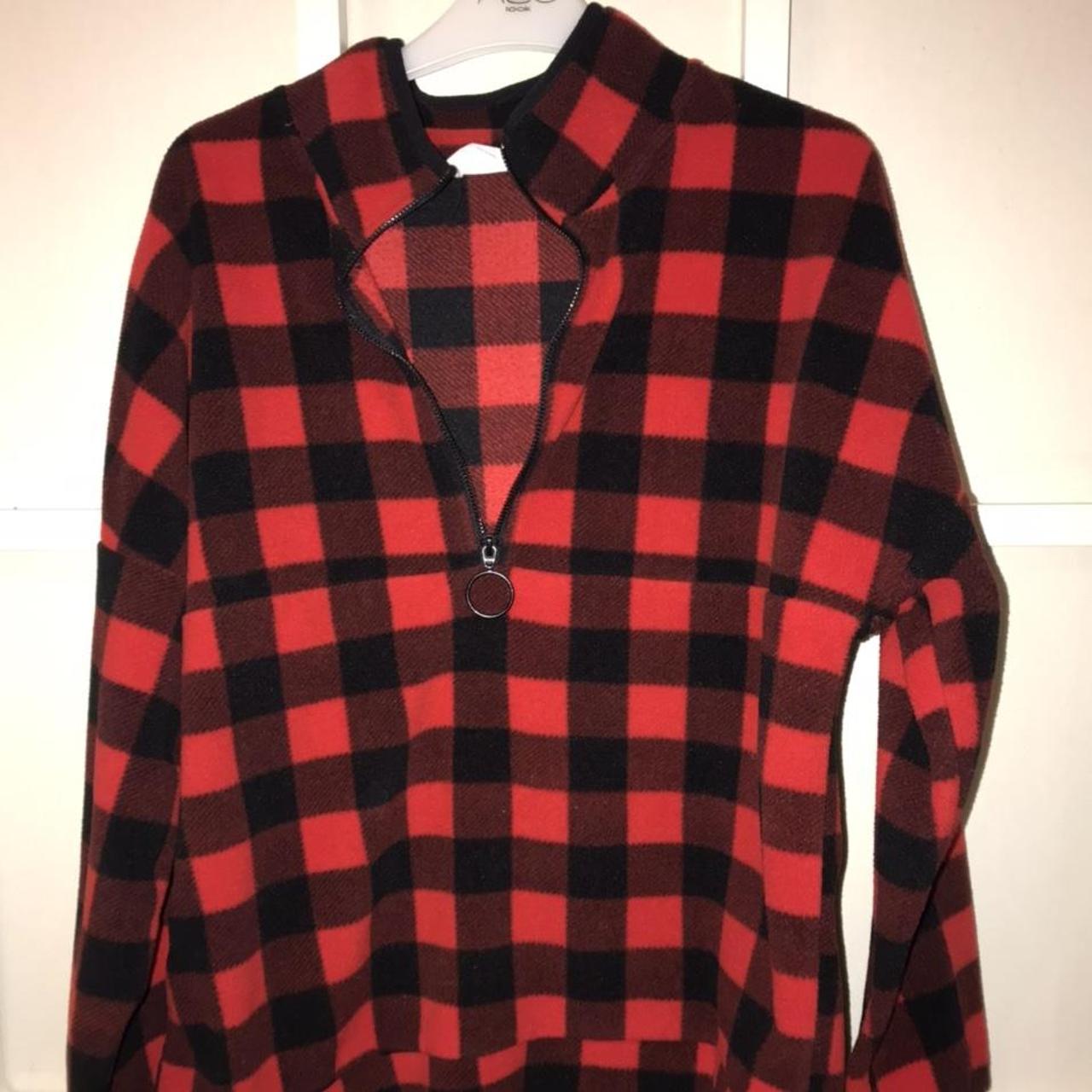 Primark Red and Black Jumper Size 810 big Half zip up Depop