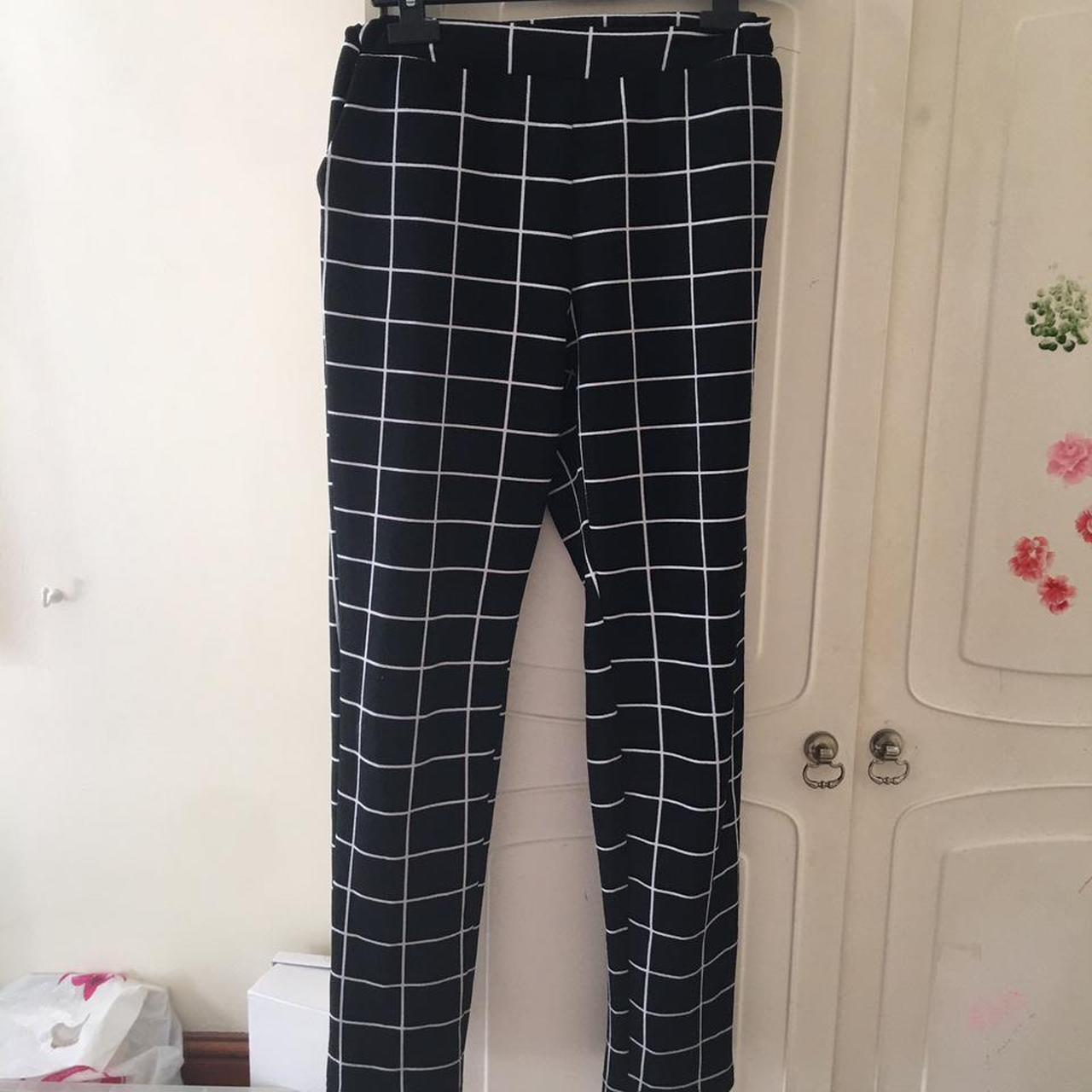 Shein black and white checkered trousers Wide... - Depop