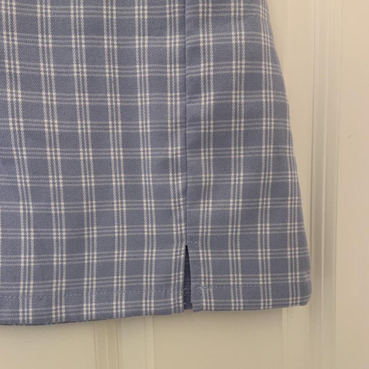 baby blue pleated mini skirt with small slits, super... - Depop