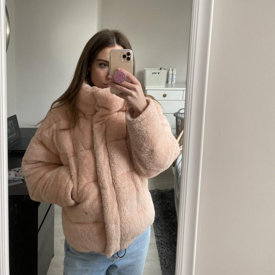 Pink fluffy hotsell puffer jacket