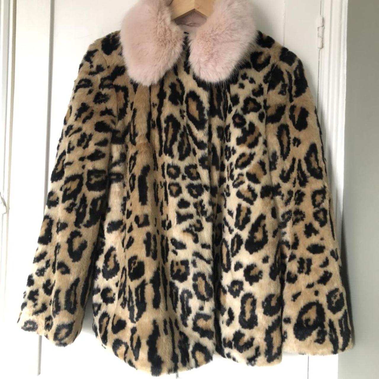 leopard print coat pink fur collar