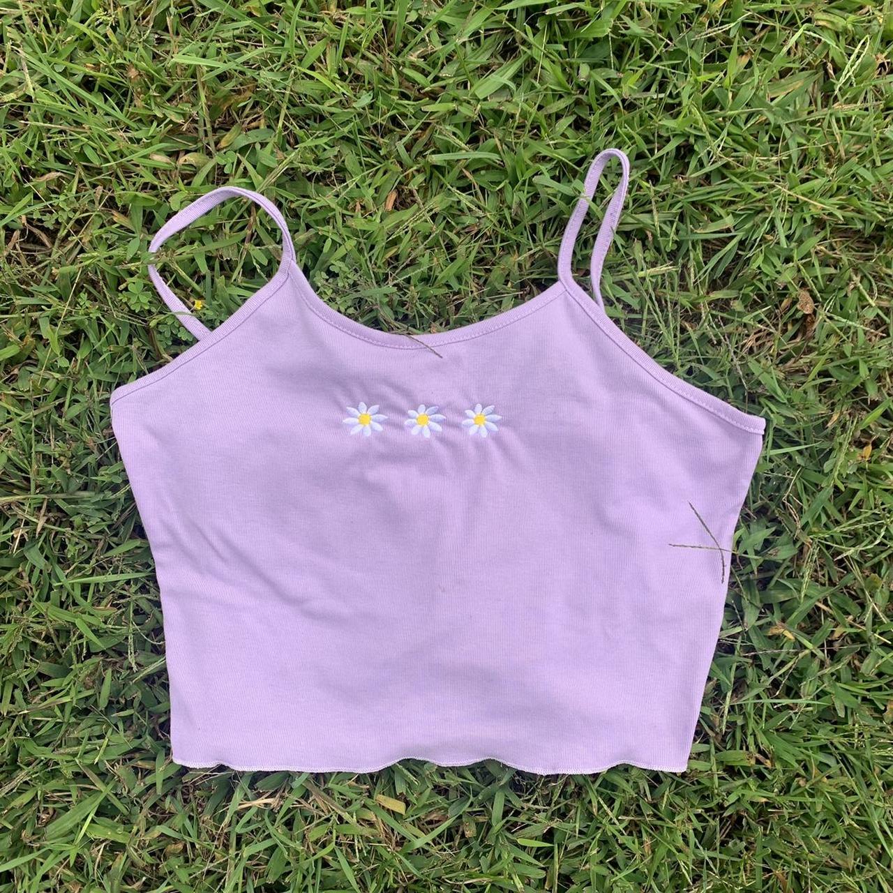 Daisy embroidered cropped tank top size not listed... Depop
