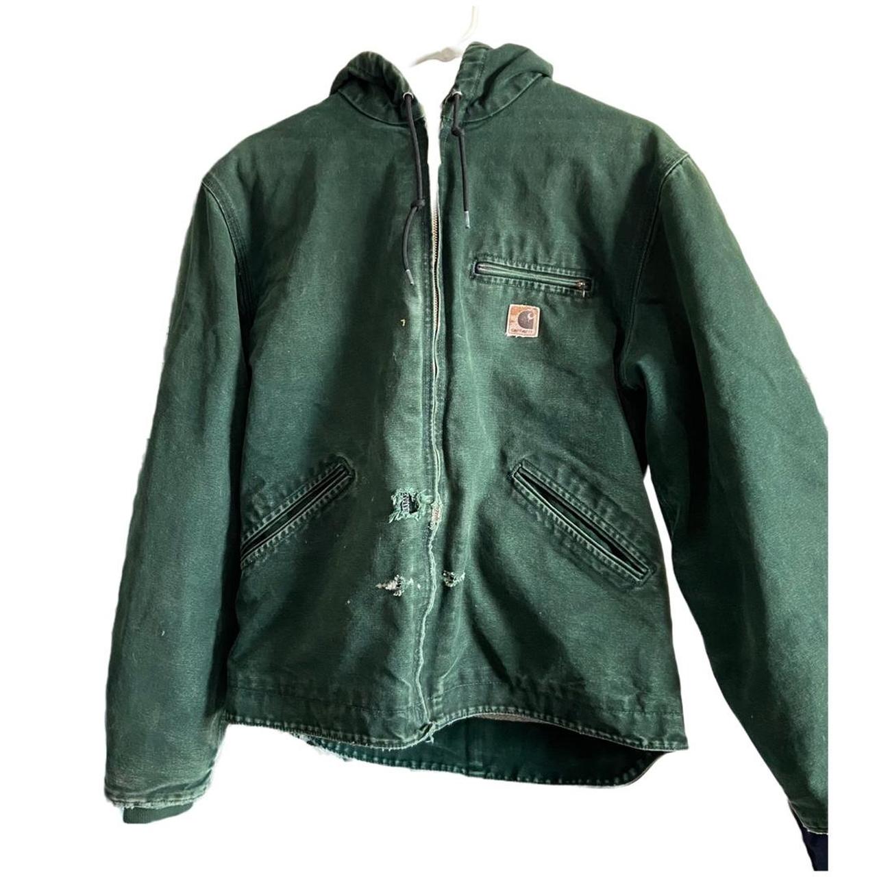 Vintage rare Green Carhartt fleece insulated hooded... - Depop