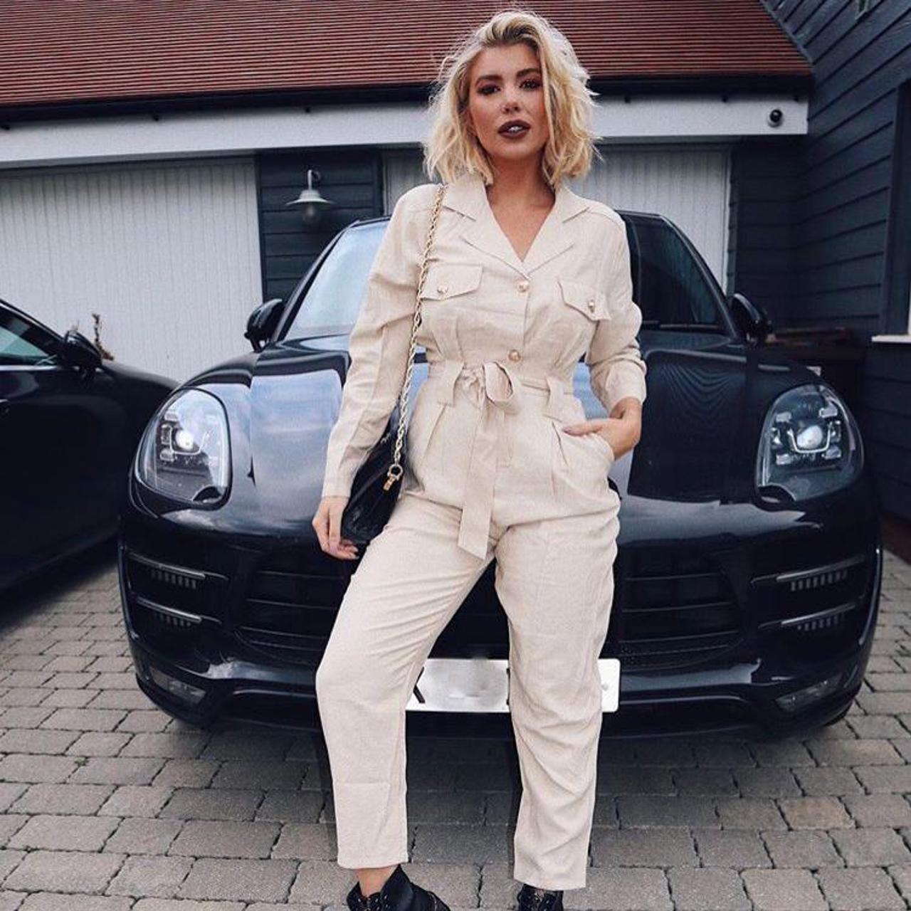 Boohoo Women's Tan and Cream Jumpsuit Depop