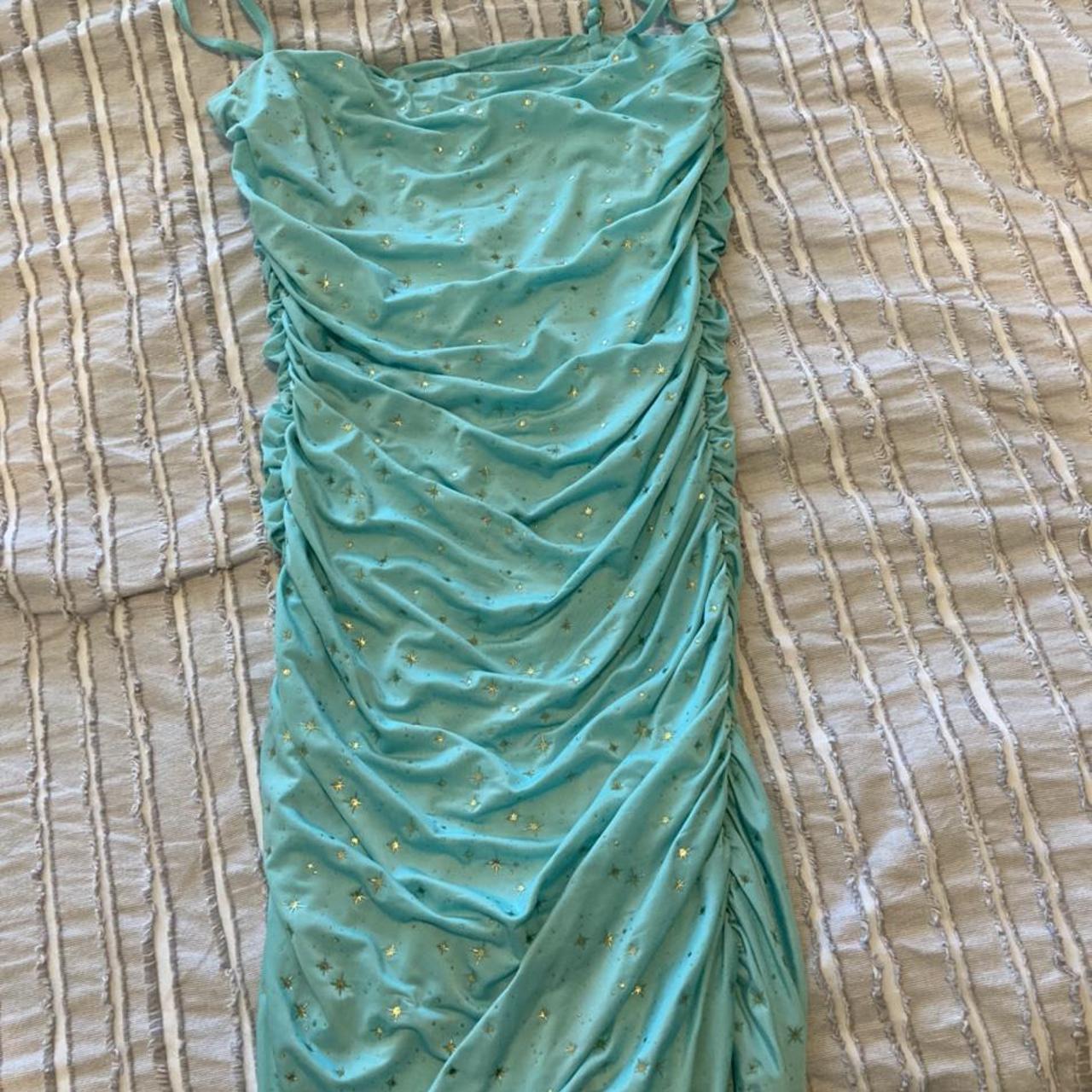 Elsie and Fred turquoise body con dress with gold... - Depop