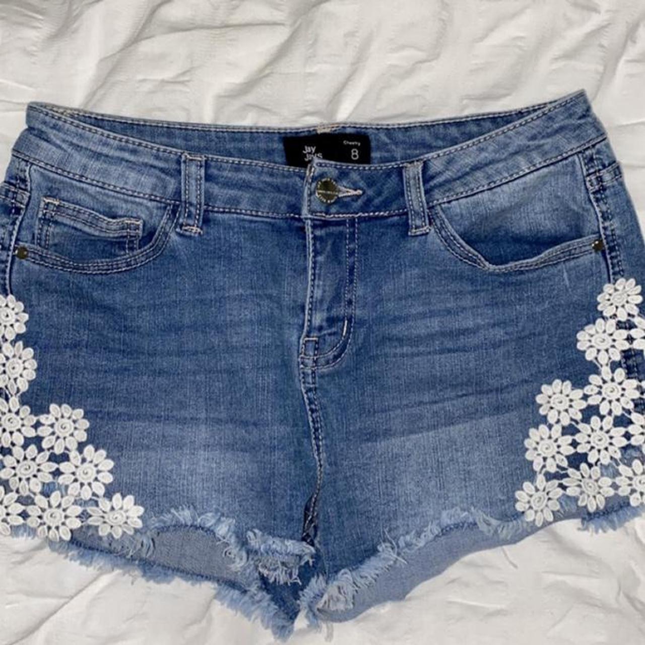 denim flower shorts💙 only worn once so in perfect... - Depop