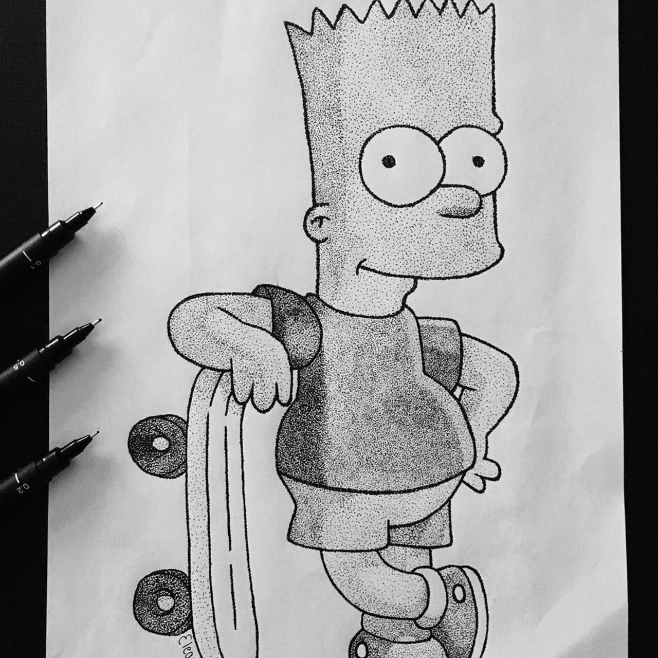 Bart Simpson Pointillism Artwork PRINT 💛 An A4... - Depop