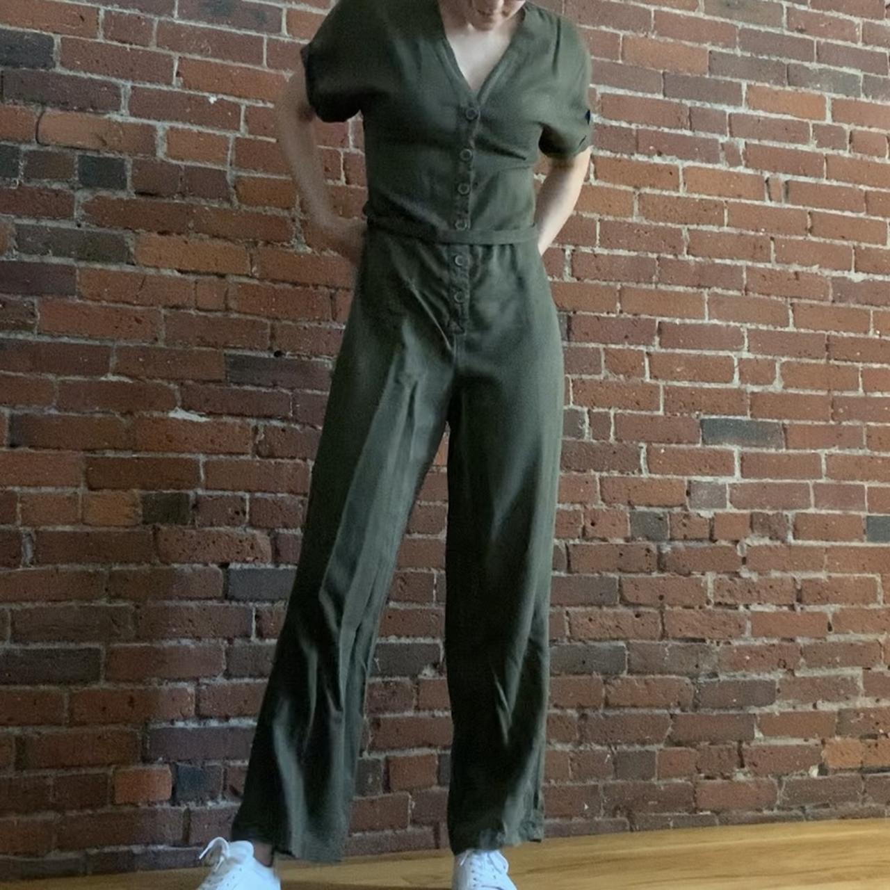 Mango Khaki Jumpsuit Extremely comfy green jumpsuit... Depop