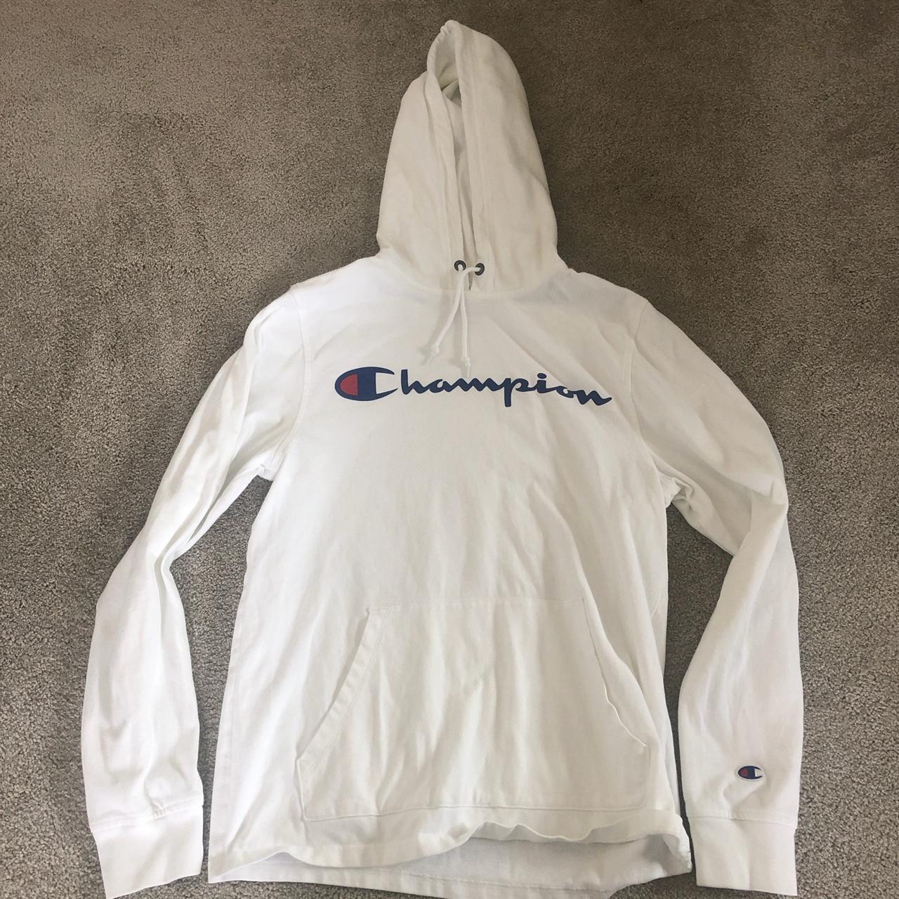 Champion Men's White Hoodie | Depop