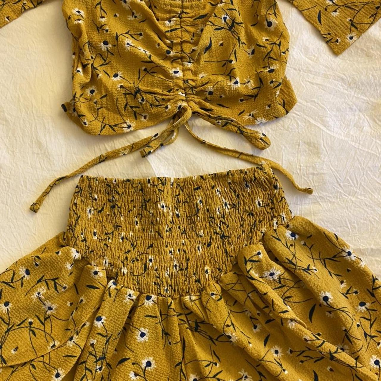 ZAFUL ditsy yellow floral two piece set (Size... Depop