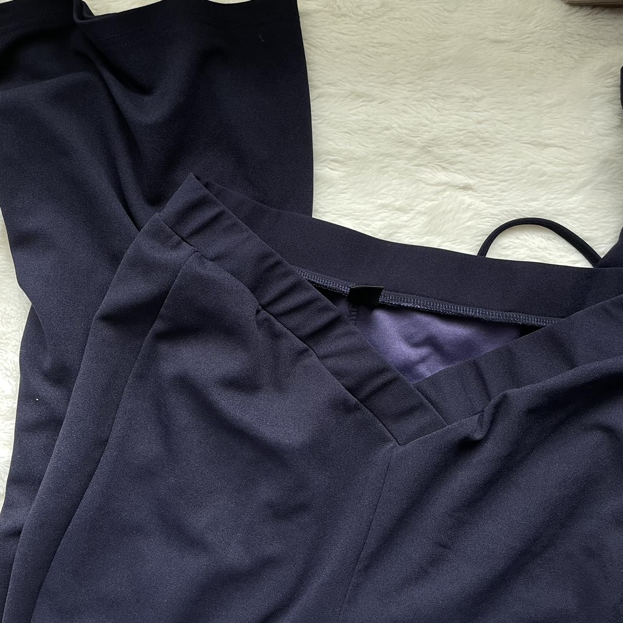 navy blue flare pants with ties around waist from... - Depop