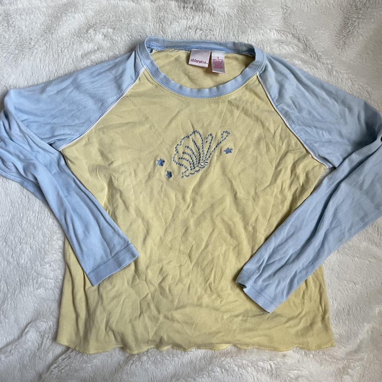 baby blue & yellow baseball tee with butterfly... Depop