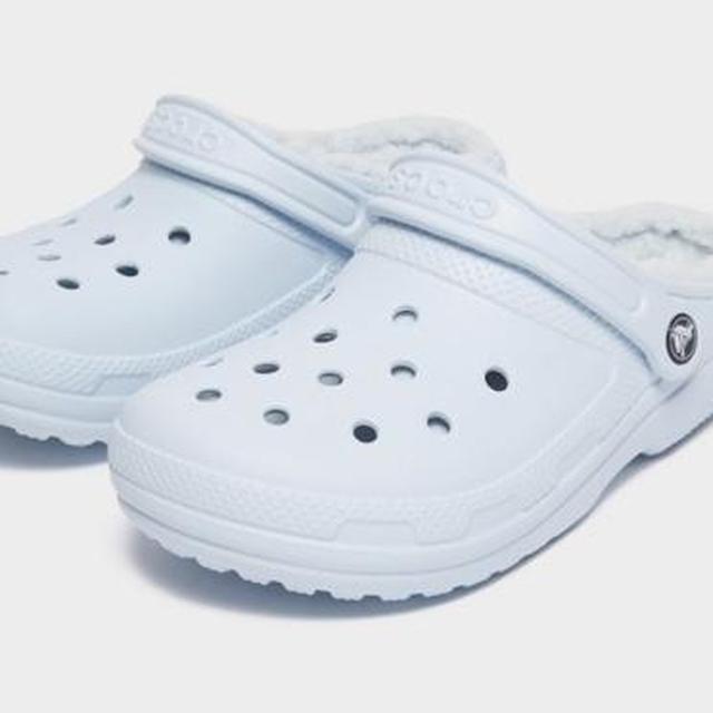 light blue crocs with fur