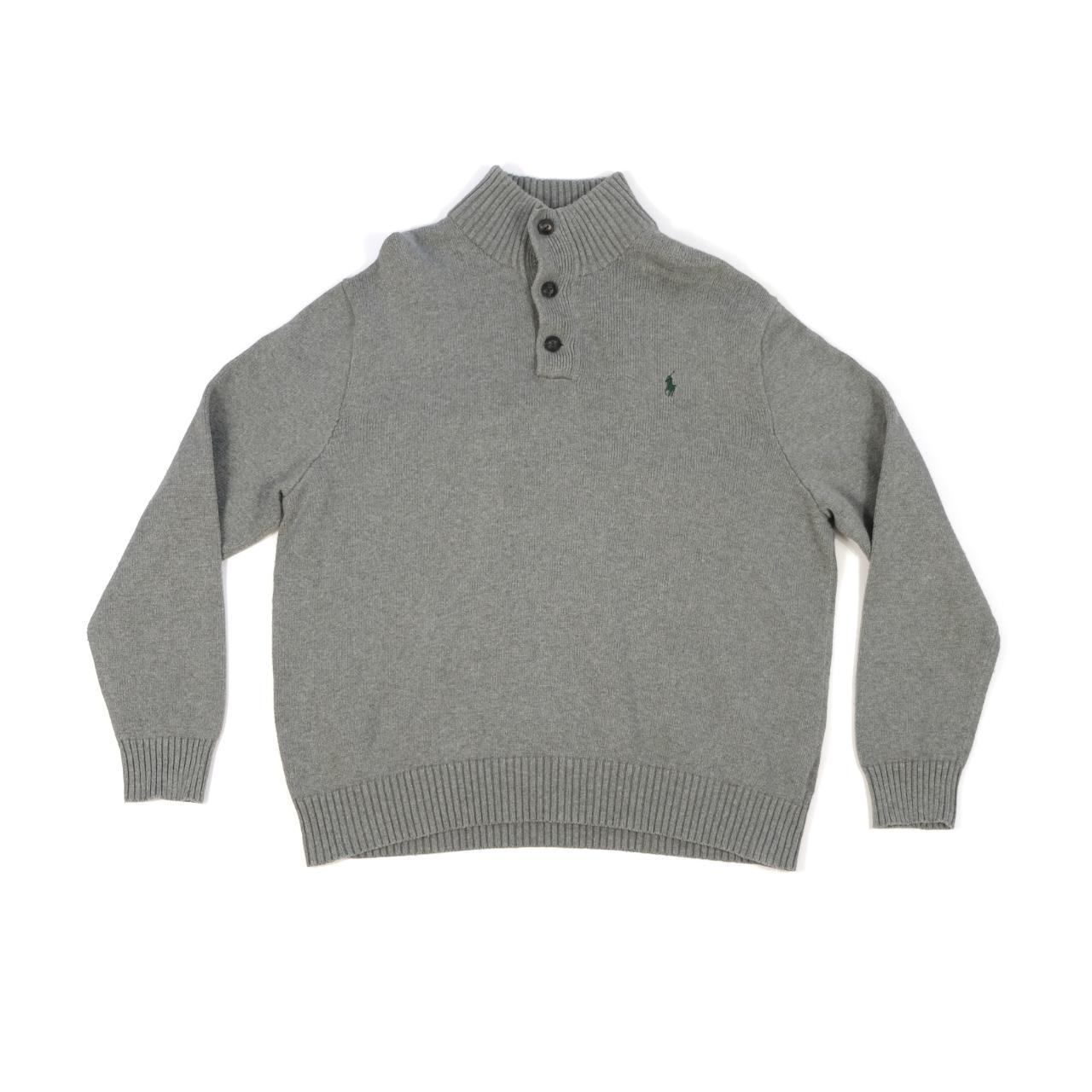 Polo Ralph Lauren grey knitted collared jumper... - Depop