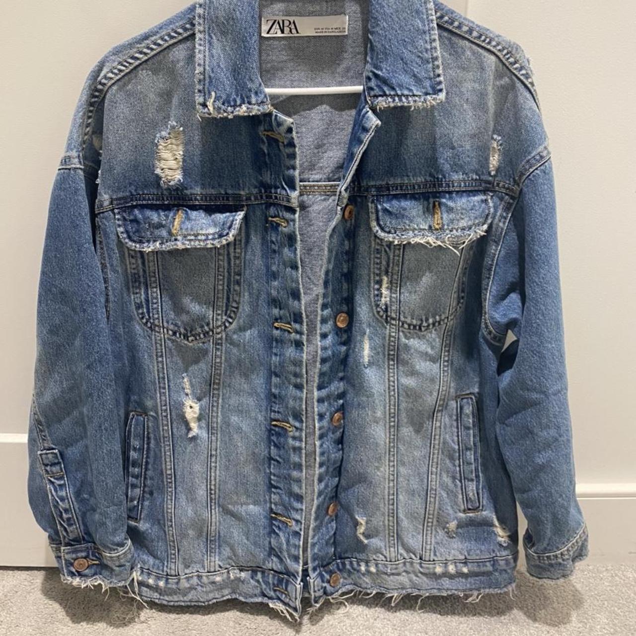 ZARA DISTRESSED DENIM JACKET SIZE MEDIUM - Depop