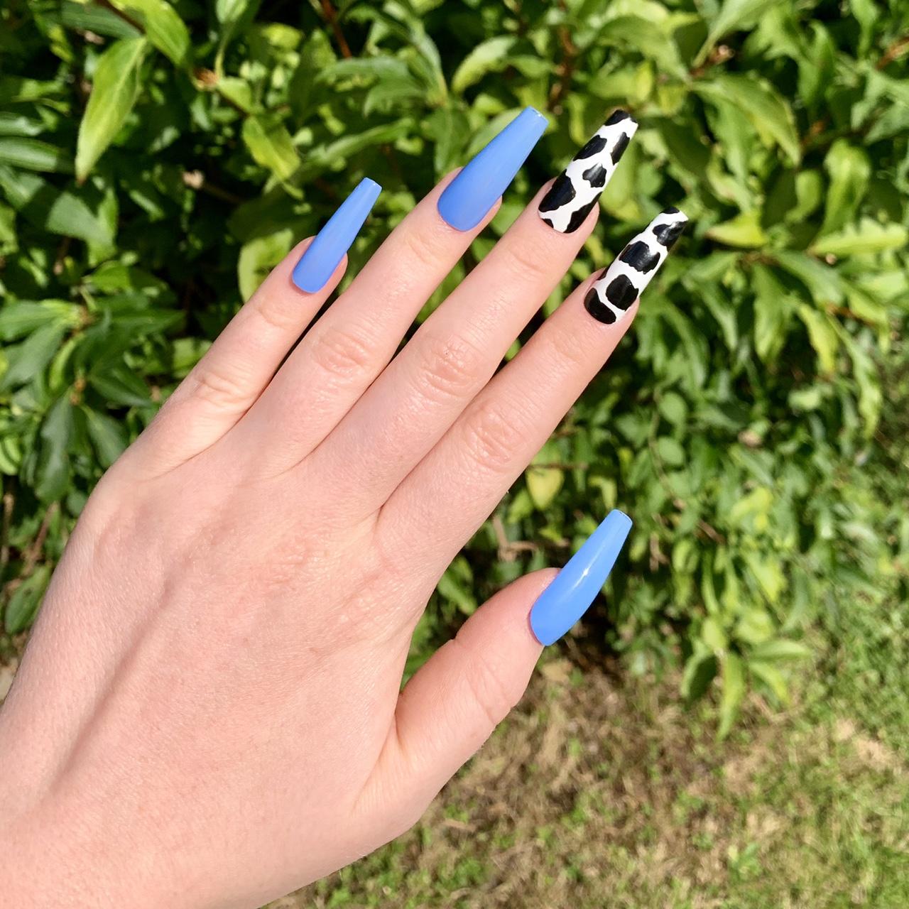 BEAUTIFUL PASTEL BLUE COW PRINT NAILS💙 (SET OF... - Depop