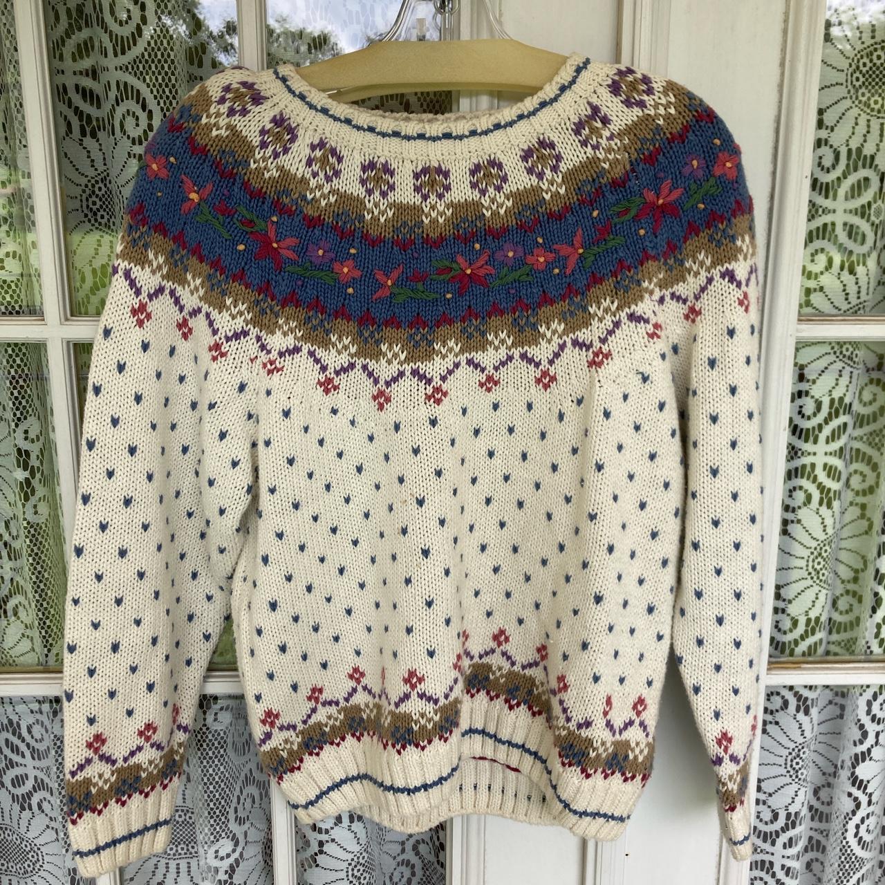 Vintage 80s hand embroidered sweater with sewn in... - Depop