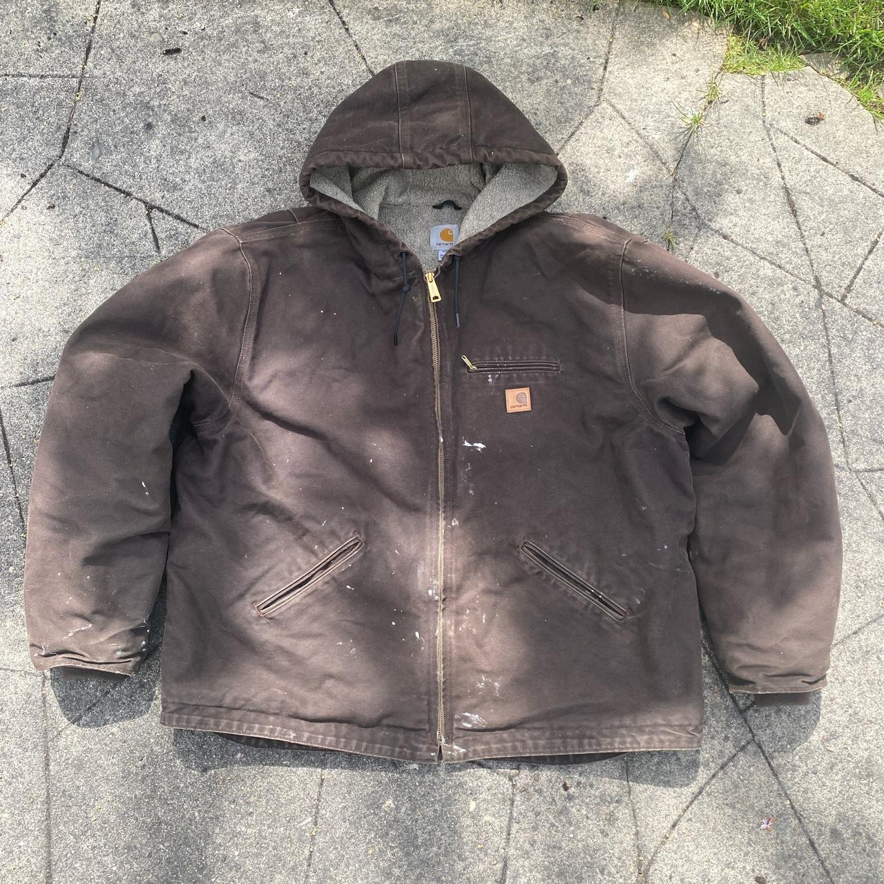 Vintage Brown Carhartt Jacket Wool lining inside... - Depop