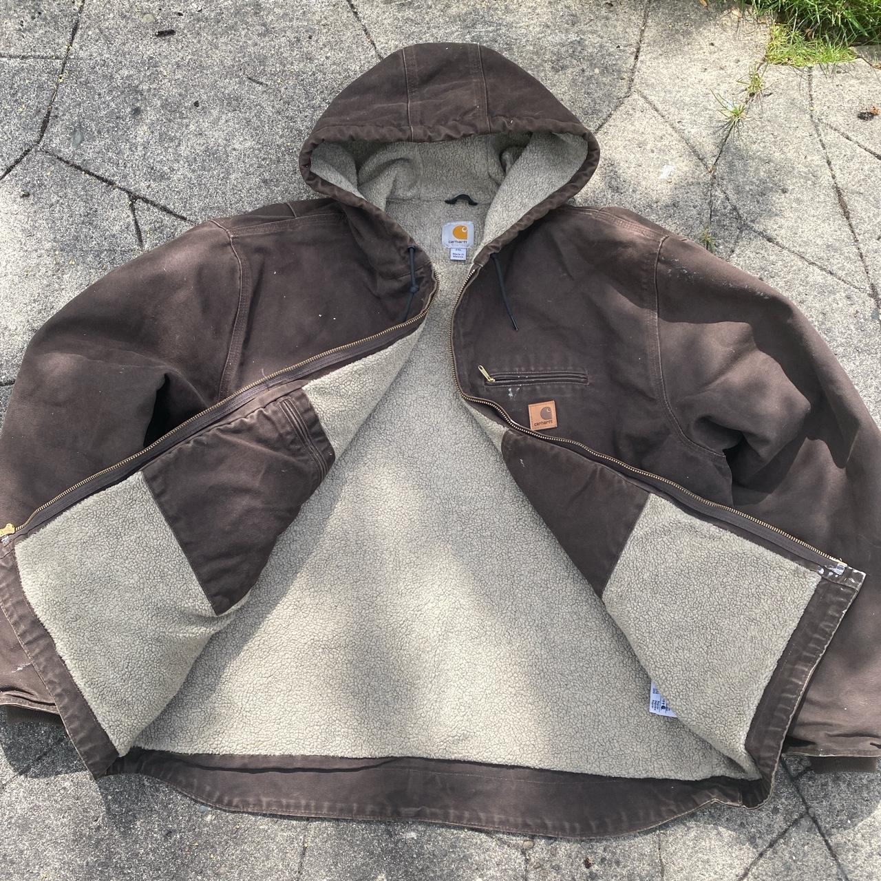 Vintage Brown Carhartt Jacket Wool lining inside... - Depop