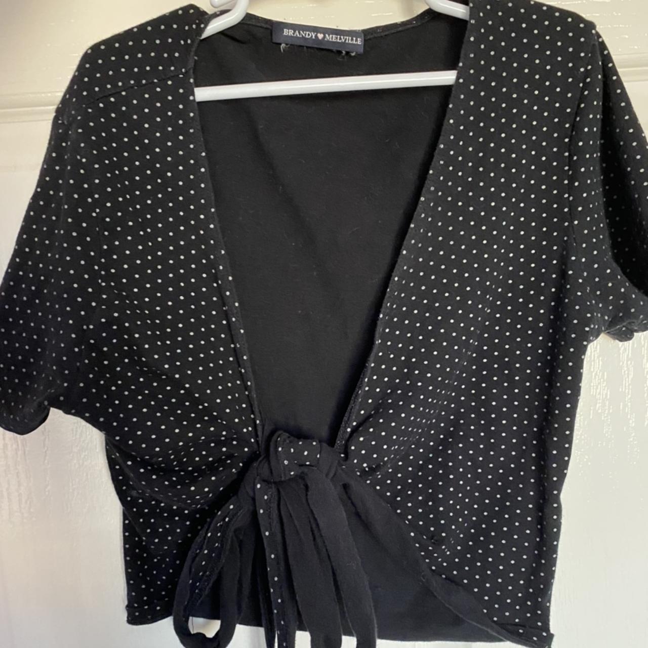 brandy melville black polka dot wrap top the black