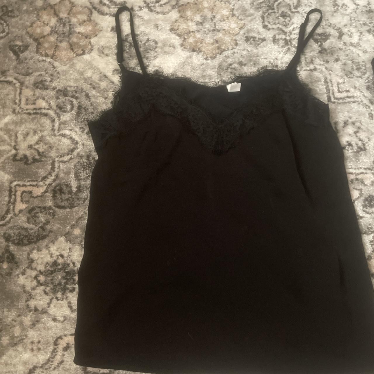 cute spaghetti strap black shirt with design on top... - Depop