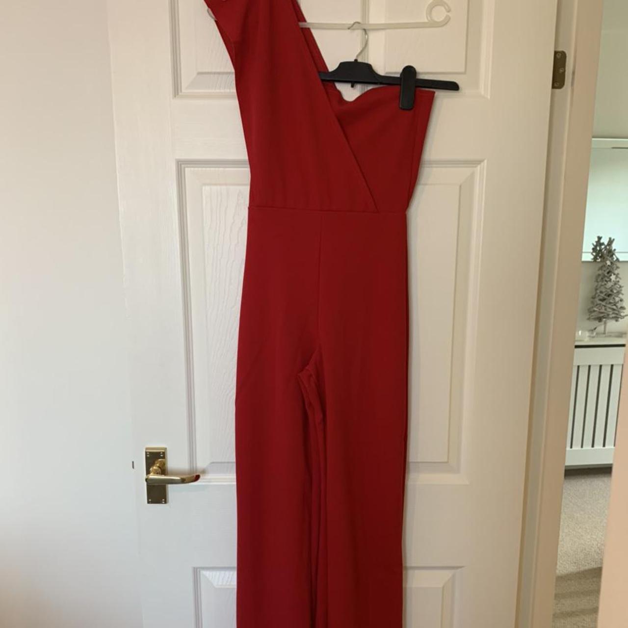 Pretty little thing red jumpsuit with wide legs... Depop