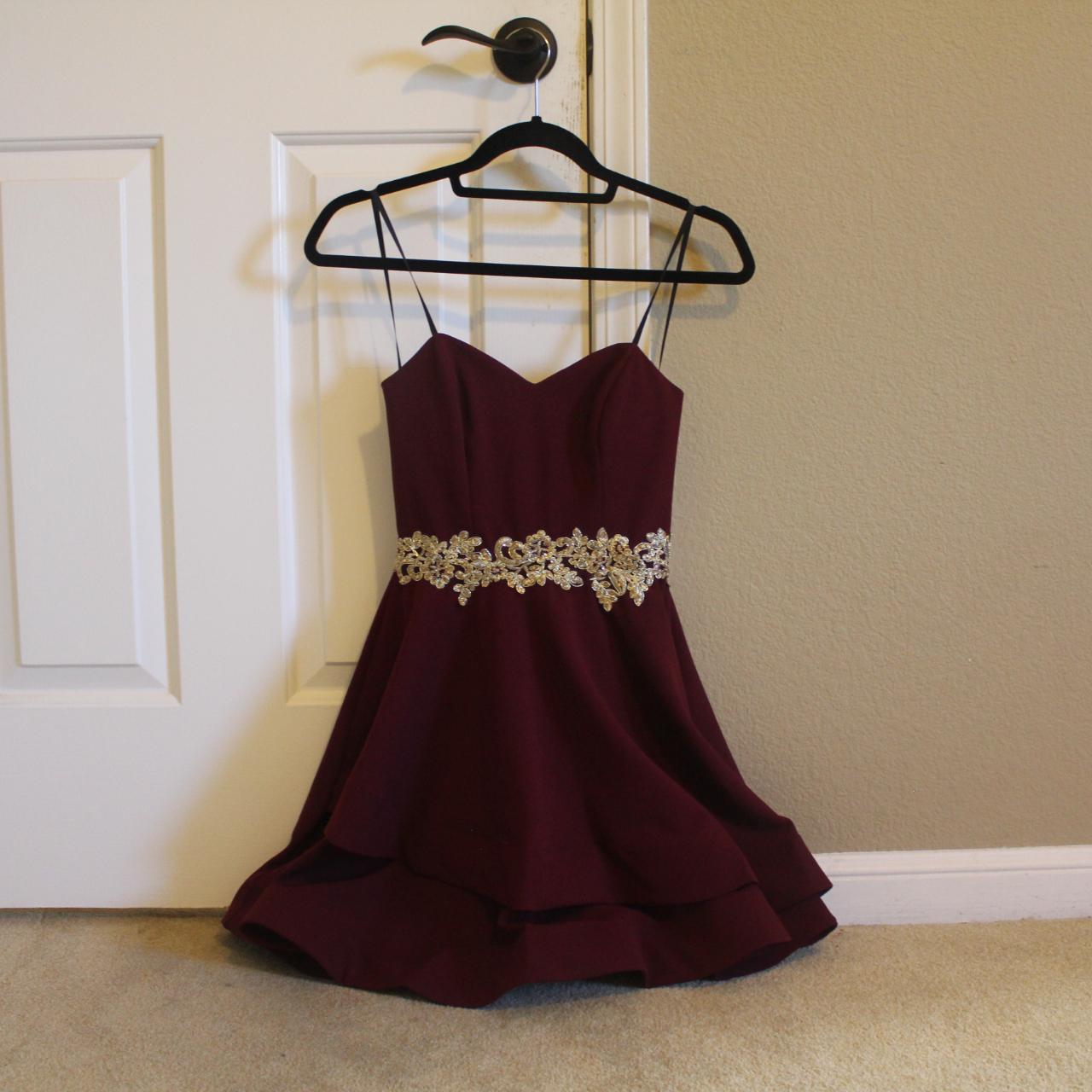 B Darlin Maroon Dress with Gold Accents Feel free