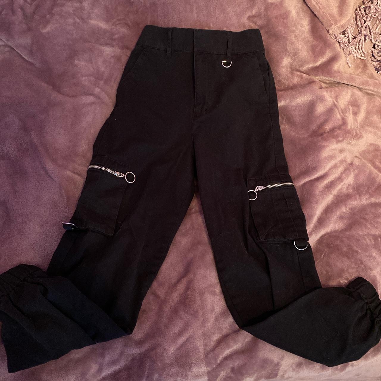 Forever 21 black cargo pants worn once perfect... - Depop