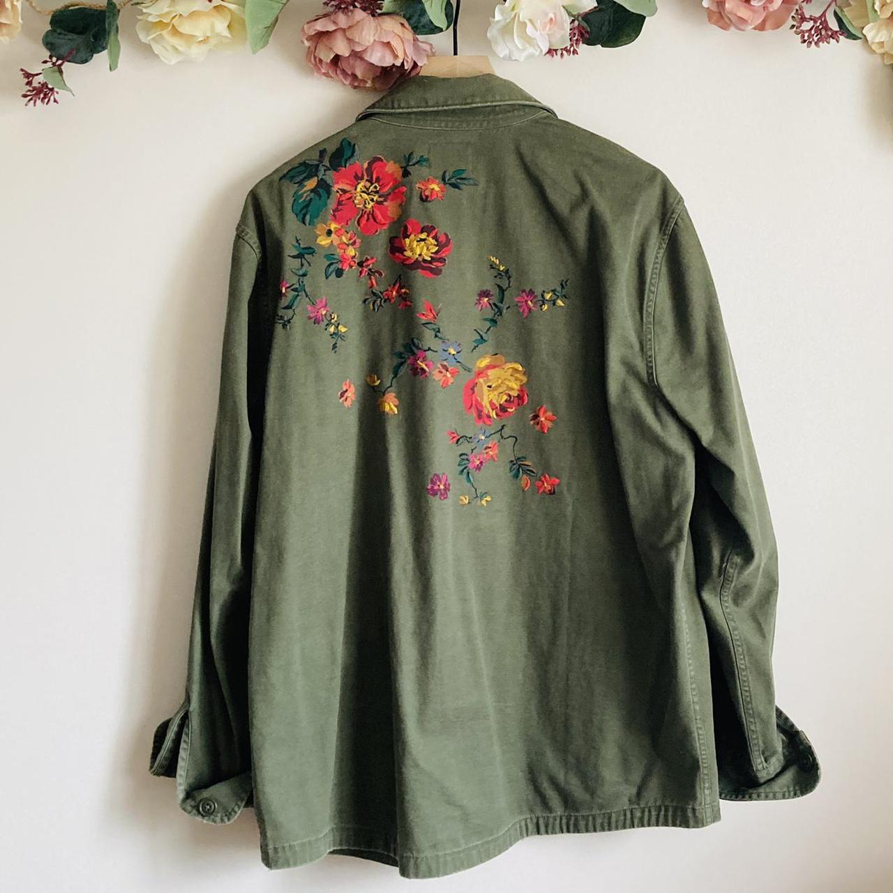 Abercrombie military jacket with painted floral... - Depop