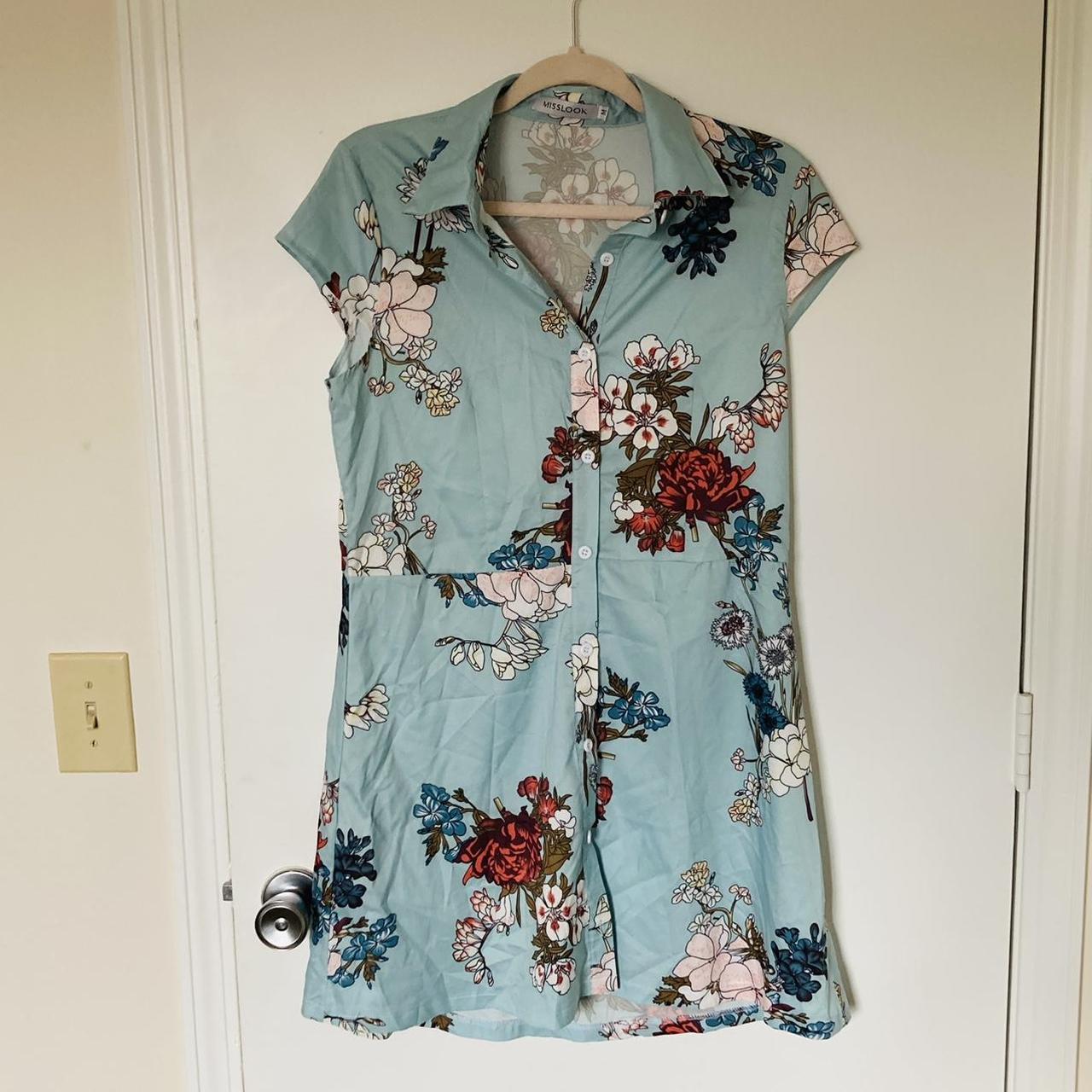 Anthropologie Women's Blue and Pink Dress | Depop