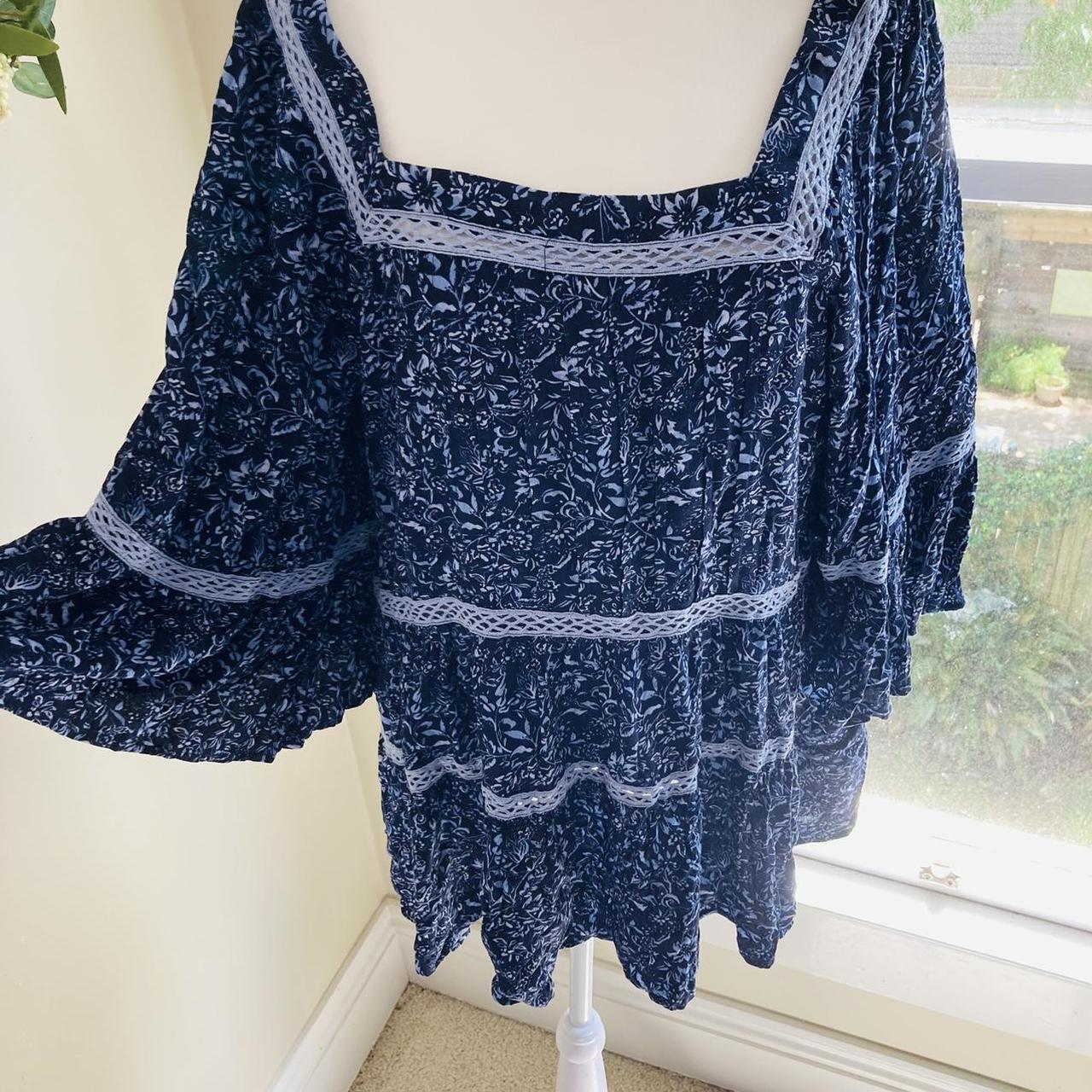 Free People Women's Navy and Blue Blouse | Depop