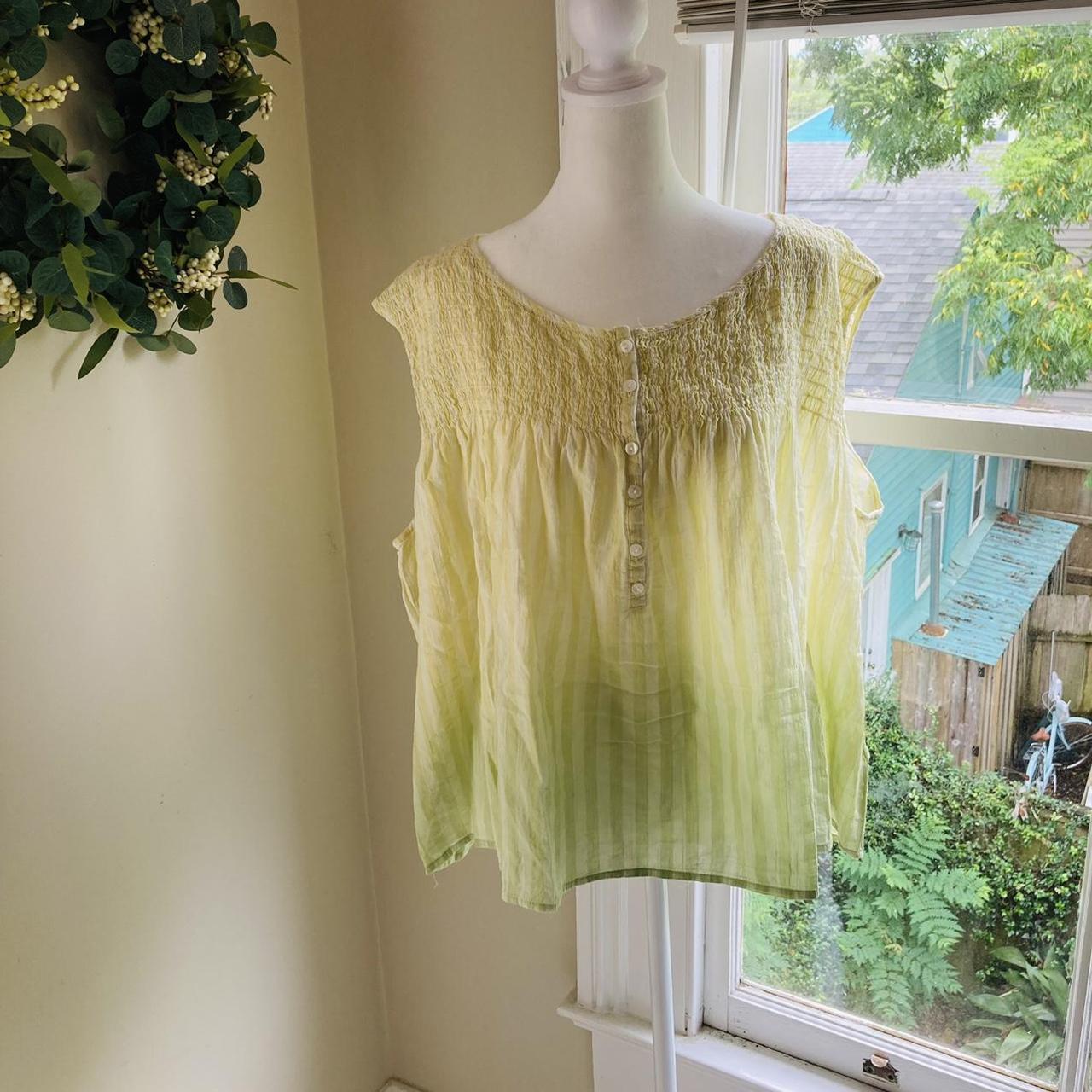 Free People Women's Green and Yellow Blouse | Depop