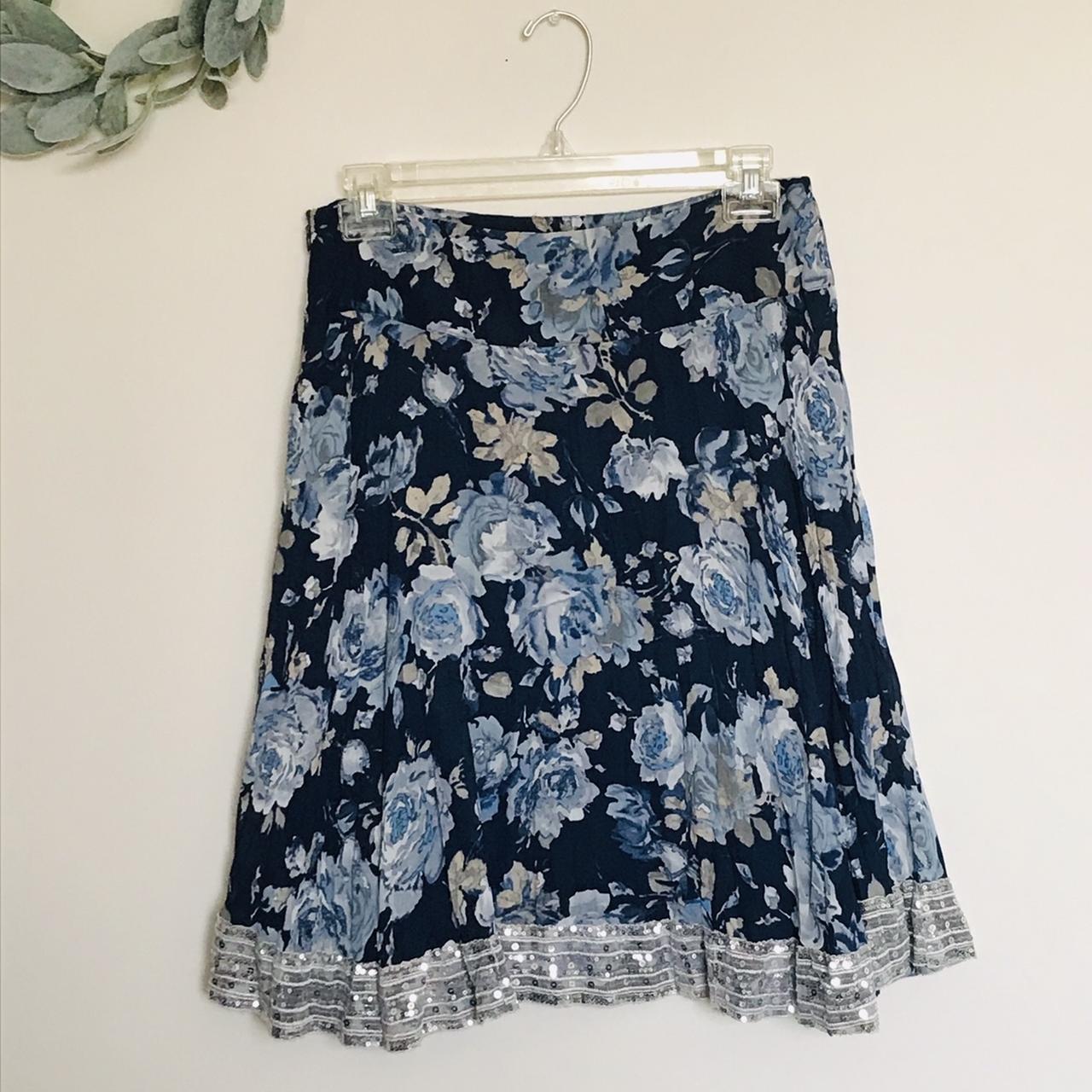 Beautiful dark and light blue floral skirt with... - Depop