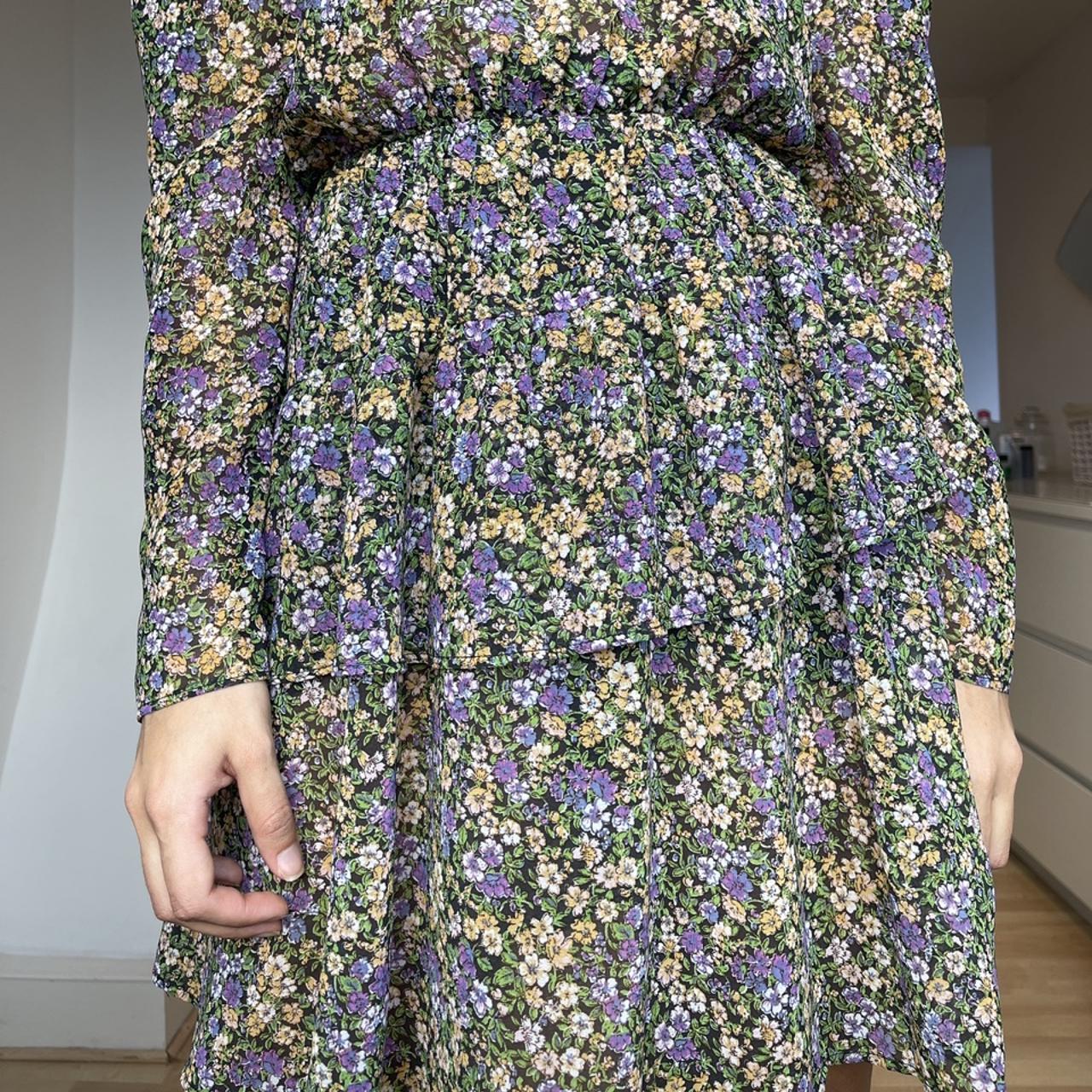 Zara chiffon floral mini dress. High neck, puff... - Depop