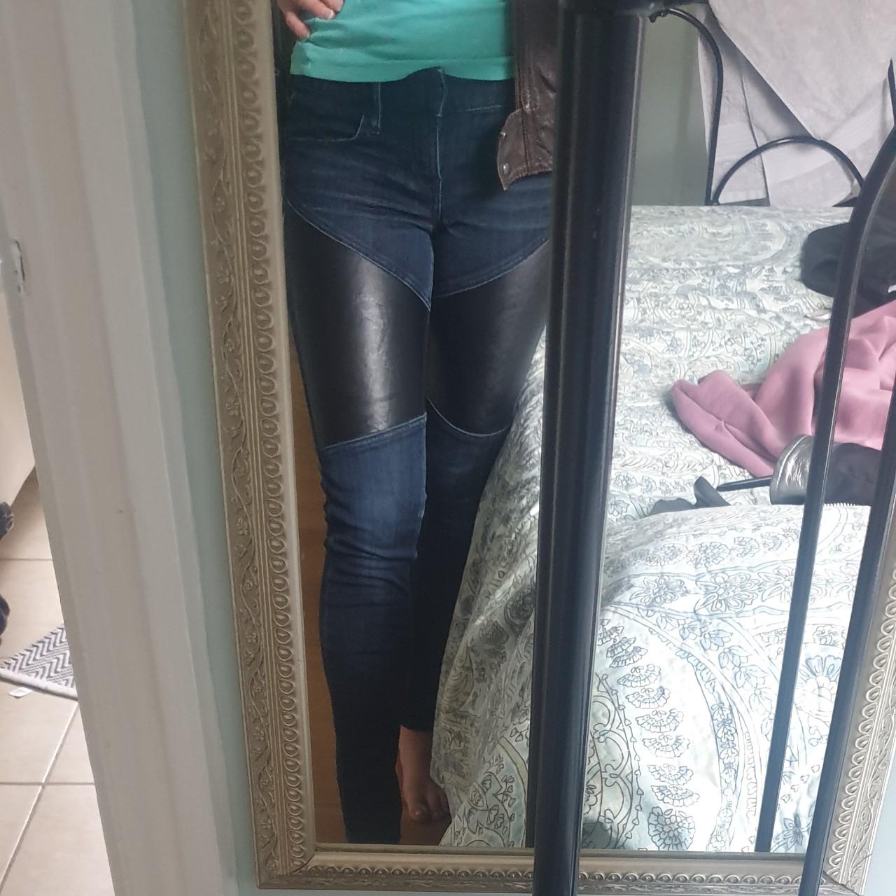 Express jeans with a leather detail.size 8 Depop