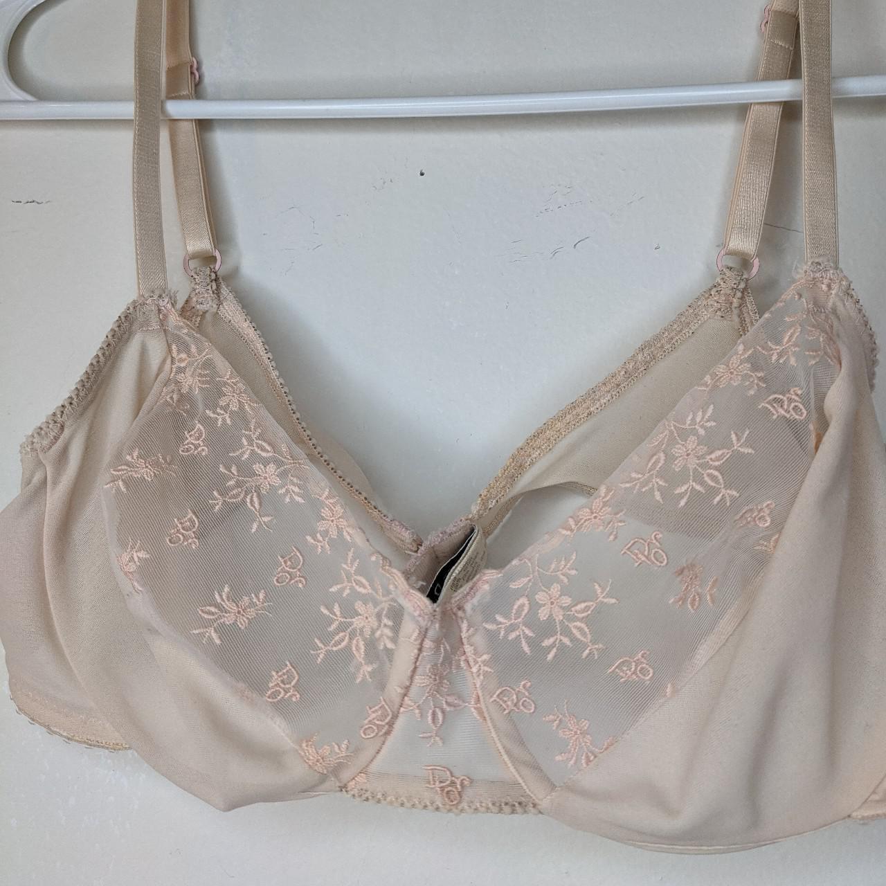 Vintage Dior - 80s - Pale Pink Bra With Oblique Dior... - Depop