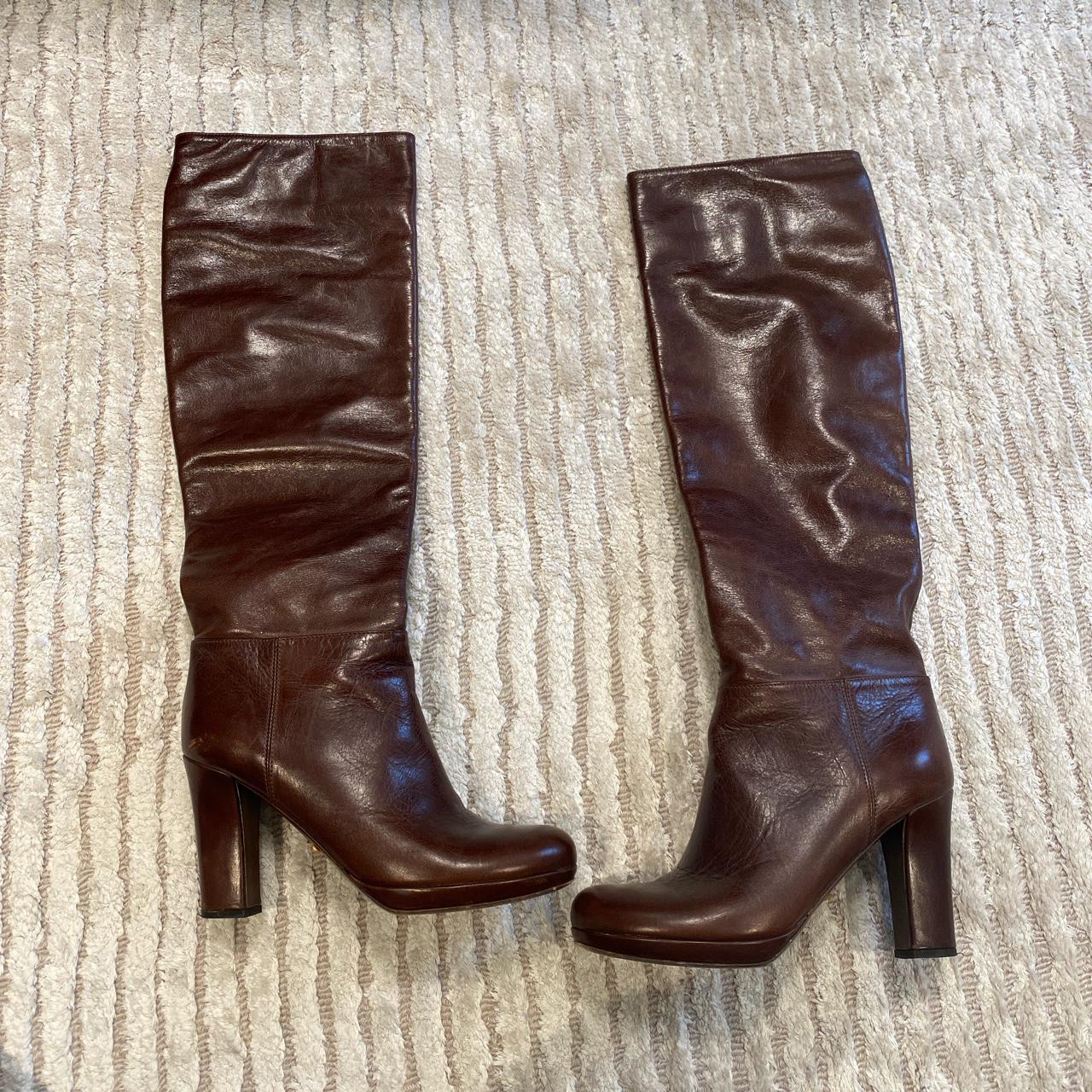 Brown leather Prada boots. Good condition! - Depop