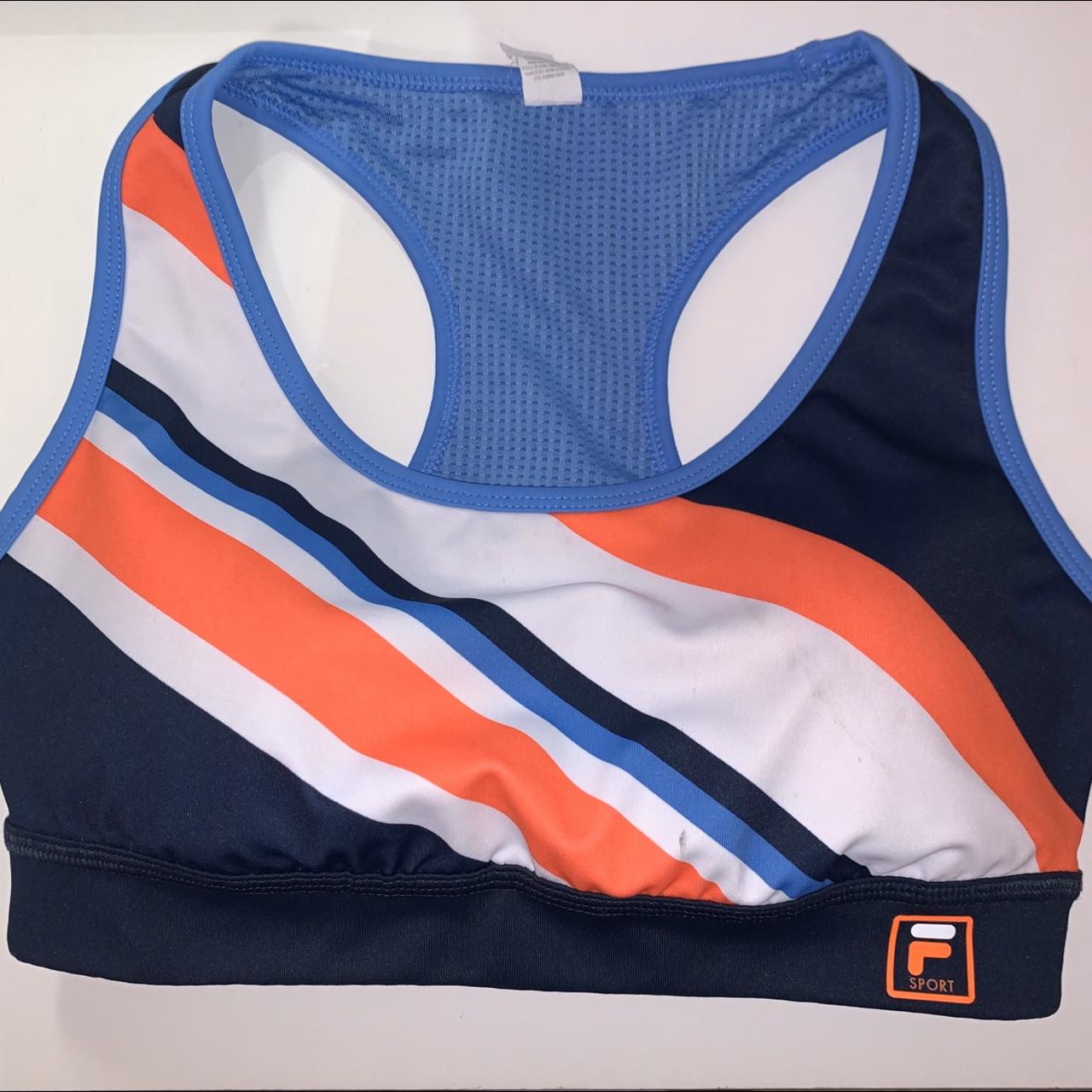 Fila Sports Bra with a Blue, Orange, and White - Depop