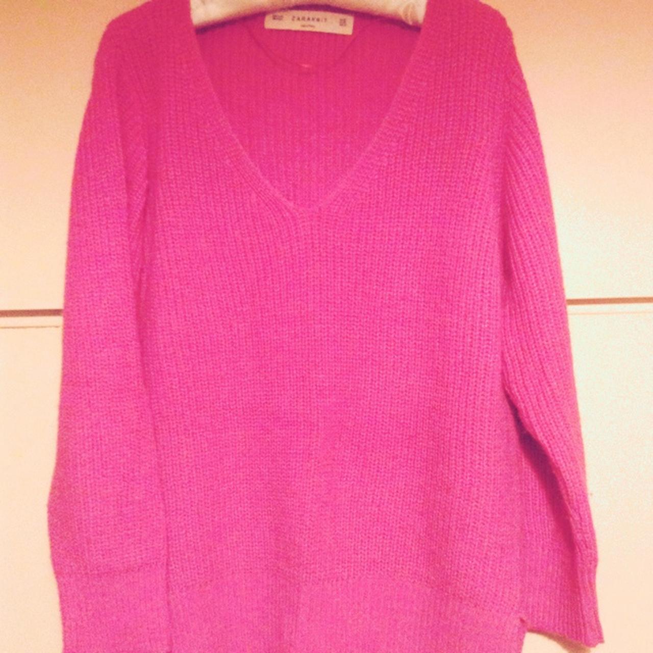 ZARA Vneck oversized hot pink sweater ...