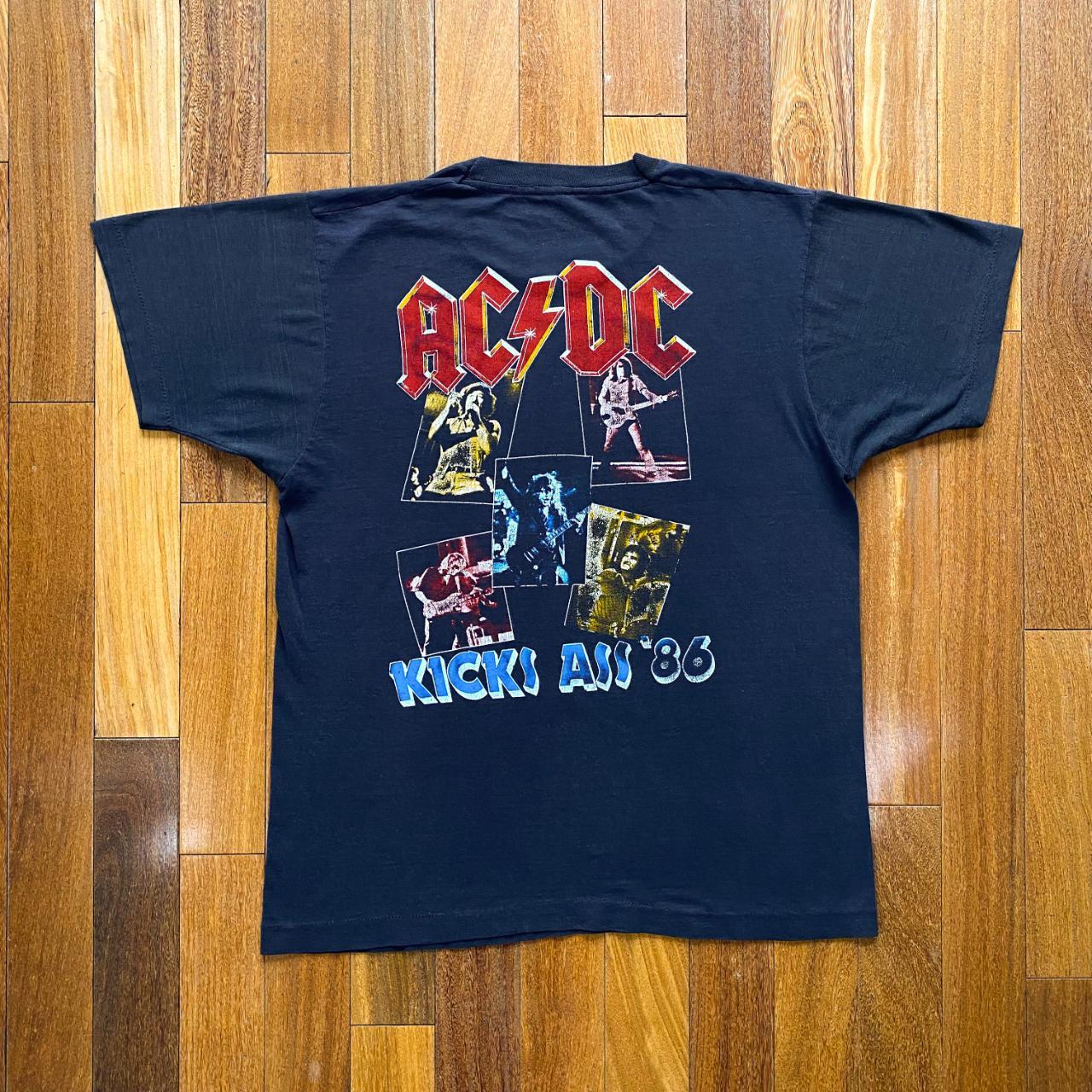 VINTAGE AC/DC 1986 KICKS ASS TOUR FADED DOUBLE-SIDED... - Depop