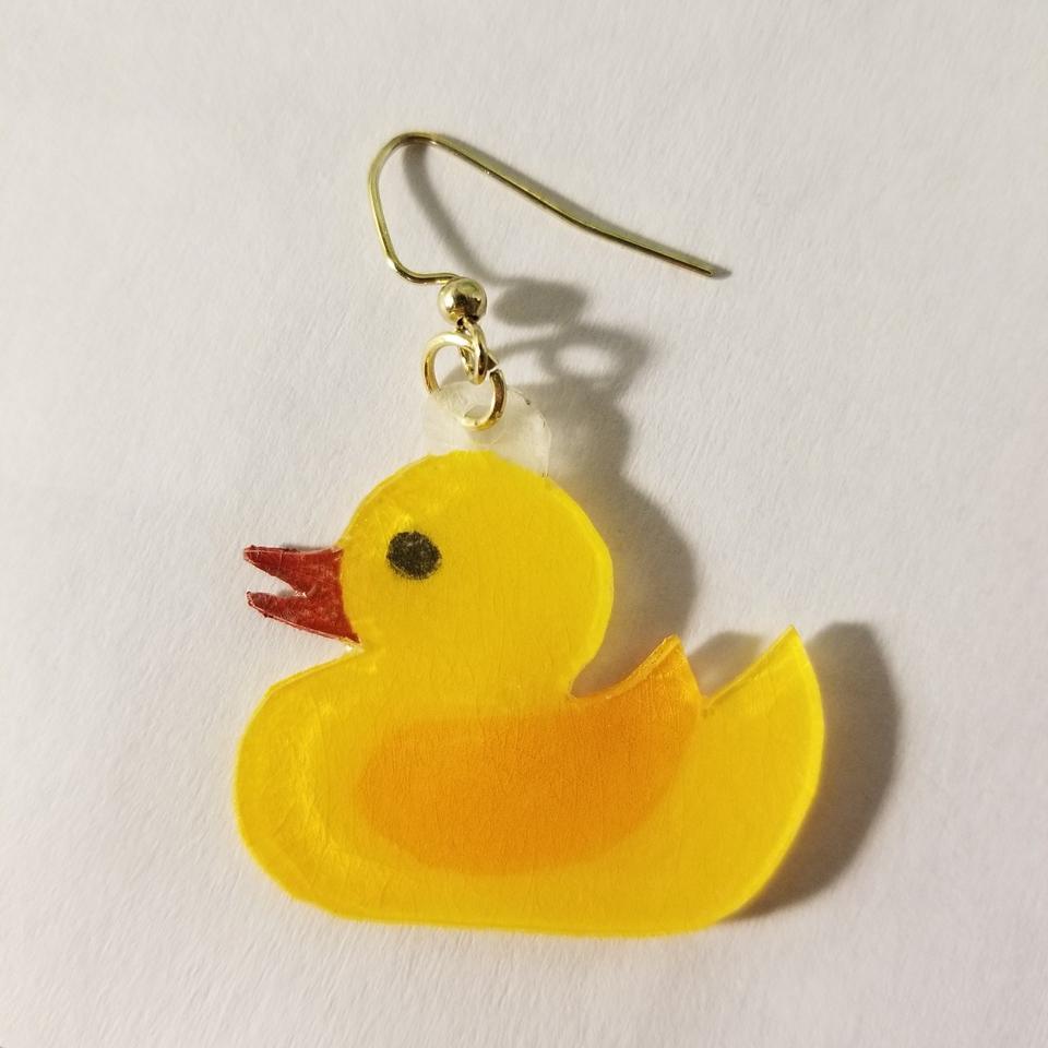 Icing Yellow Rubber Ducky Clip on Drop Earrings