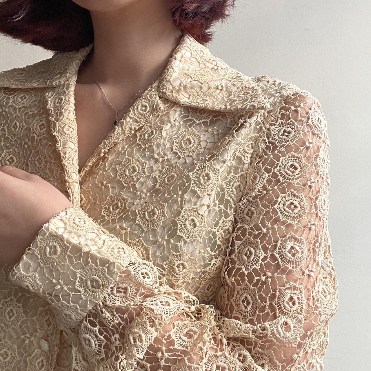 Vintage 70a Cream Lace Shirt Size M FREE 🇬🇧 SHIPPING... Depop