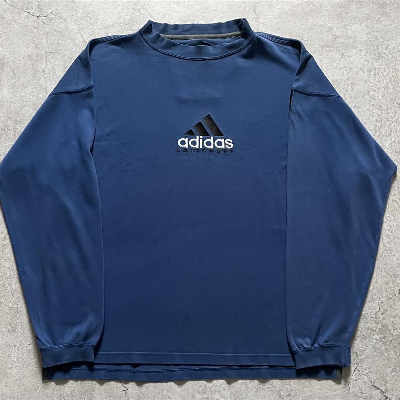 Vintage Adidas Equipment Blue Embroidered Sweatshirt... - Depop