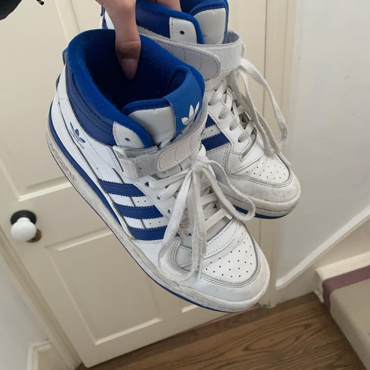 Adidas Women's Blue and White Trainers | Depop