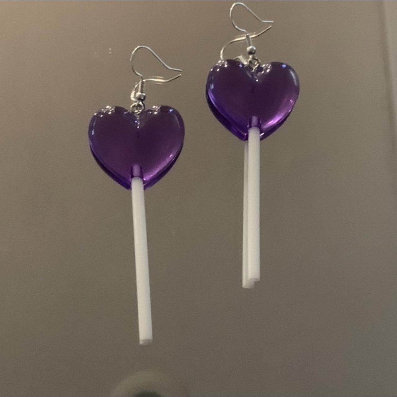 Purple Heart Lollipop Earrings Hypoallergenic Depop