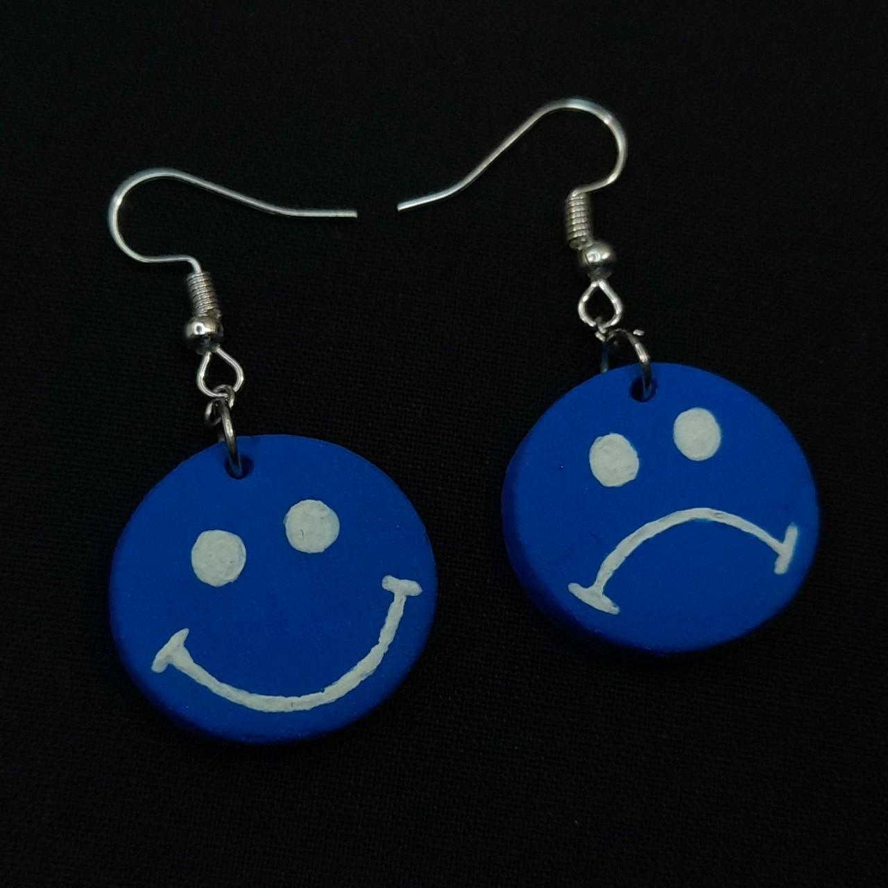 Blue Happy & Sad Face Clay Earrings ☠️Handmade and... - Depop