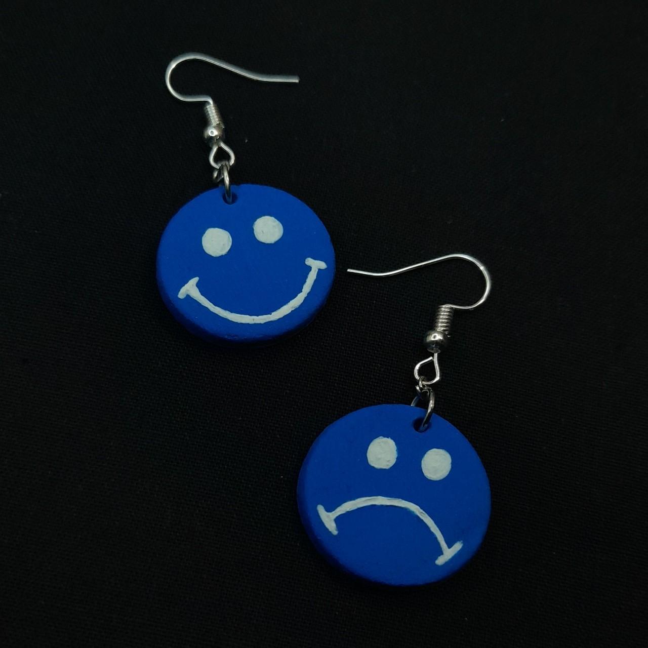 Blue Happy & Sad Face Clay Earrings ☠️Handmade and... - Depop