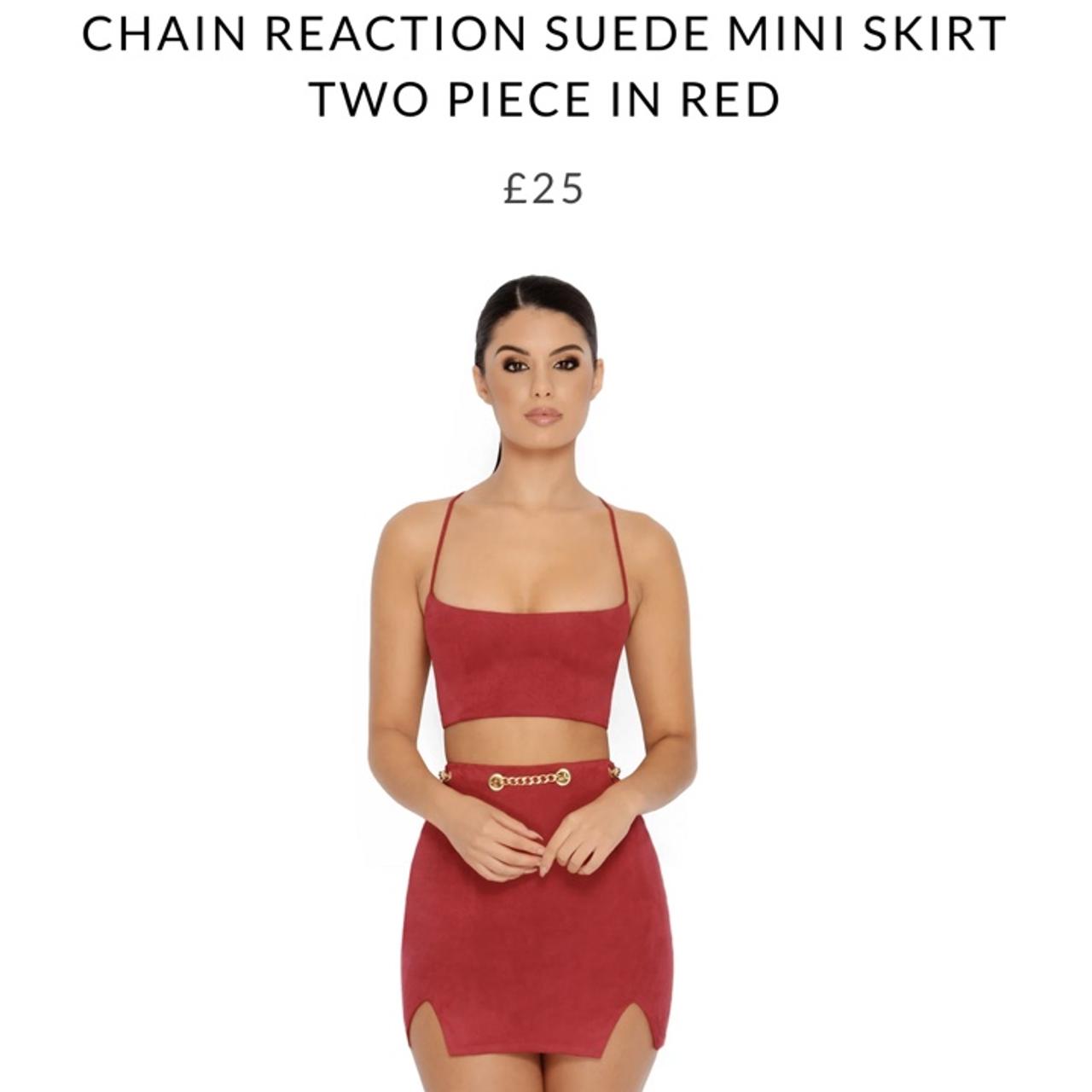 Chain reaction suede mini skirt two piece in outlet red