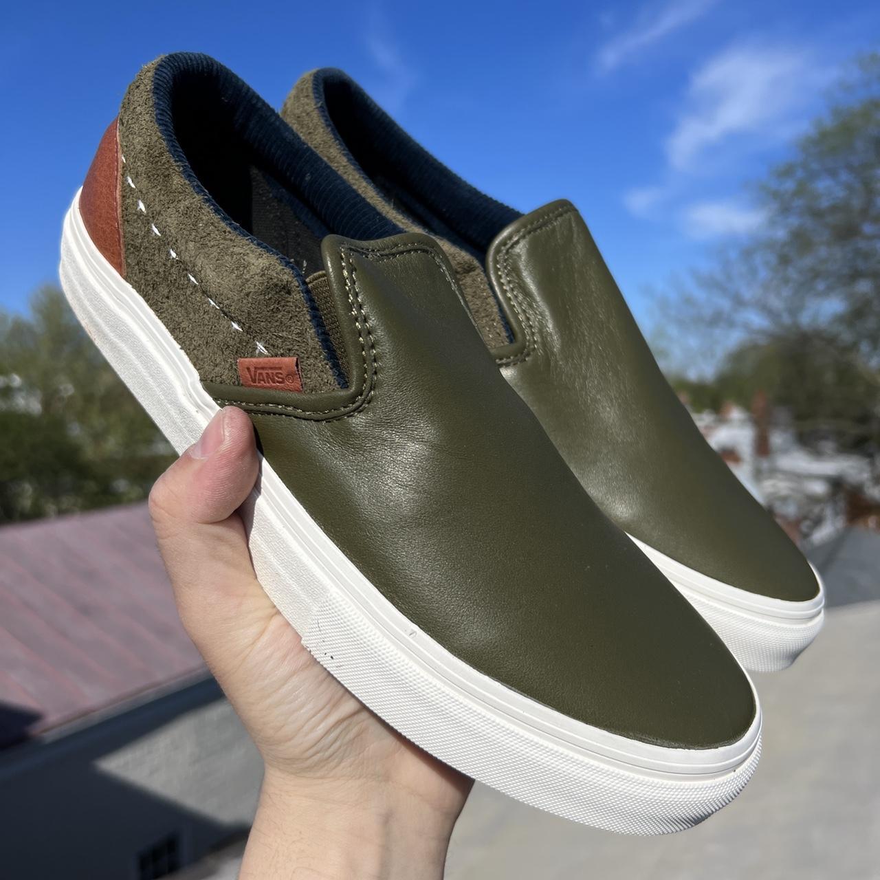 Olive green slip on on sale vans